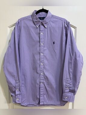 Ralph Lauren Men’s Purple White Navy Stripped Classic Fit Button Down Size 16.5